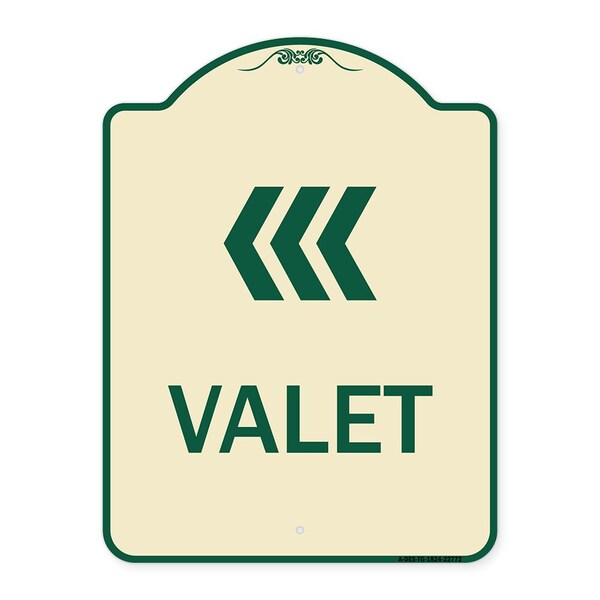 Designer Series Valet Left Arrow, Tan & Green Heavy-Gauge Aluminum Sign, 24" x 18", TG-1824-22772